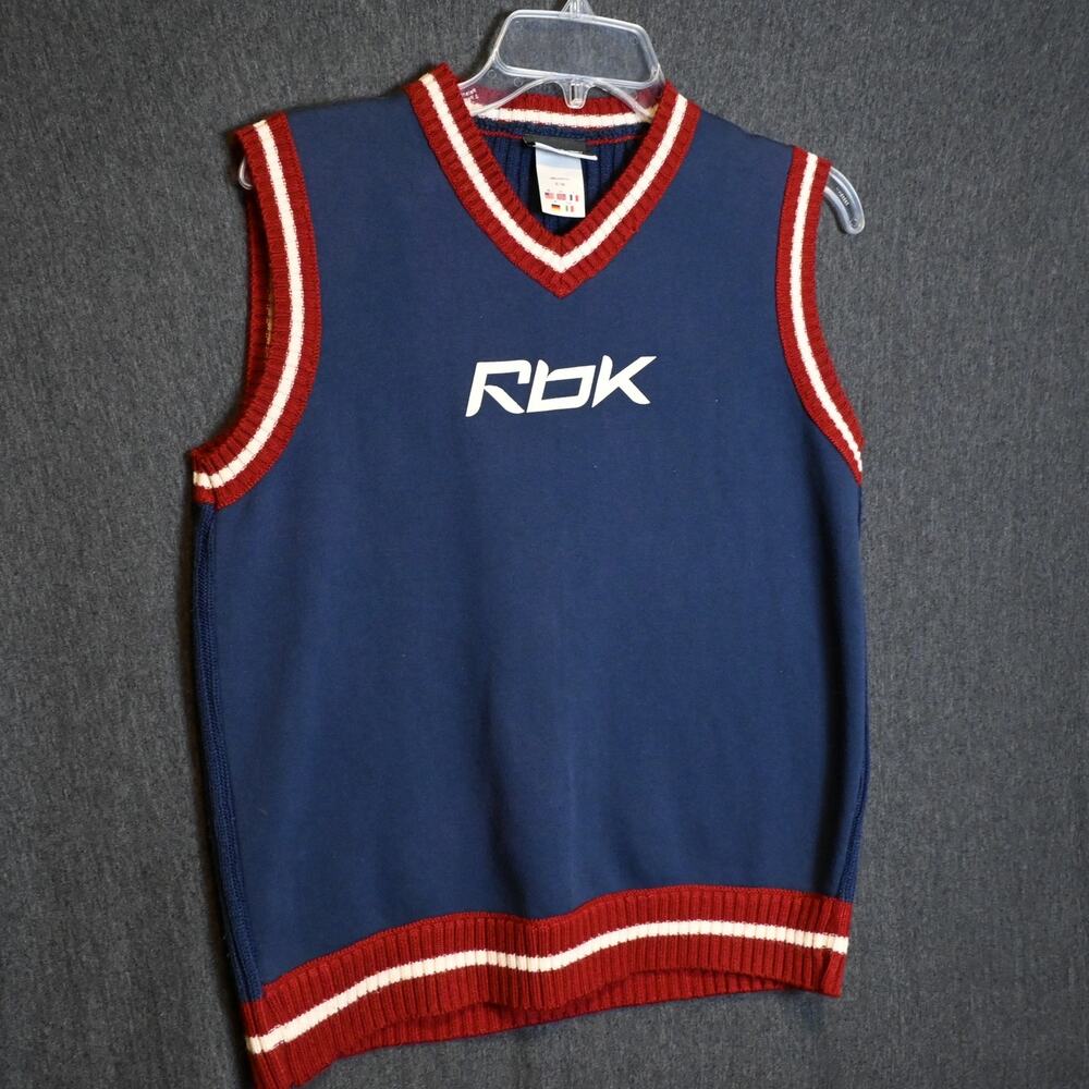 VINTAGE Reebok Men's S (US XS) RBK V-Neck Sweater Vest Ribbed Retro Athletic VTG